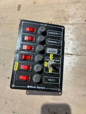 West Marine Black 12V Boat Switch Panel with Red Rocker Switches